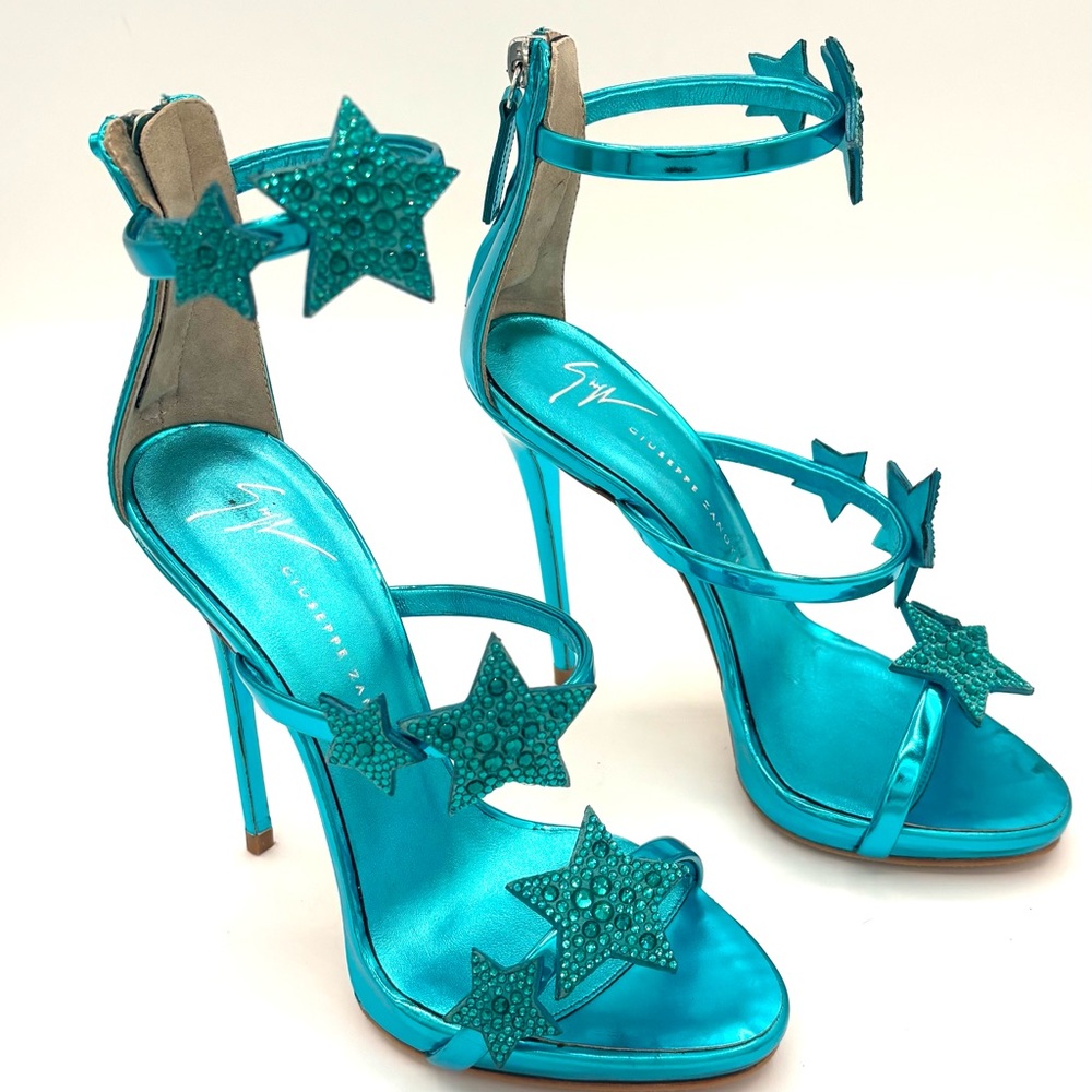 Giuseppe Zanotti "Harmony" Stars Strappy Blue and Crystal Sandal -35